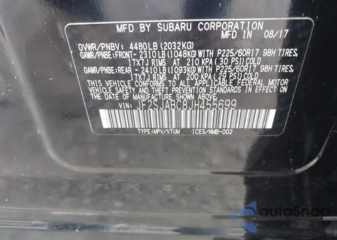2018 Subaru Forester 2.5I from USA, damaged, VIN JF2SJABC8JH455699